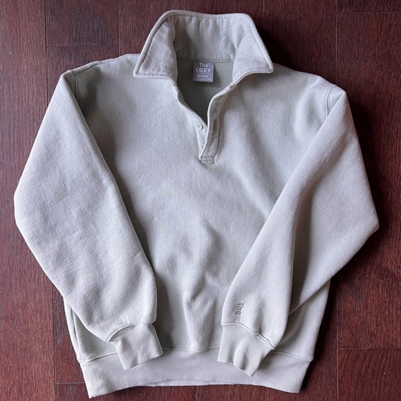 Aritzia TNA Cozy Fleece boyfriend polo sz XXS in Silver Sage - Picture 3 of 3